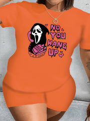  Grim Reaper Print Tee & Shorts Outfit Set