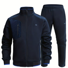2pcs Men's Sports Suit with Zip Up Jacket and Stretch Pants