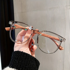 Square Anti Light Glasses for Women Men Wooden Temple Glasses