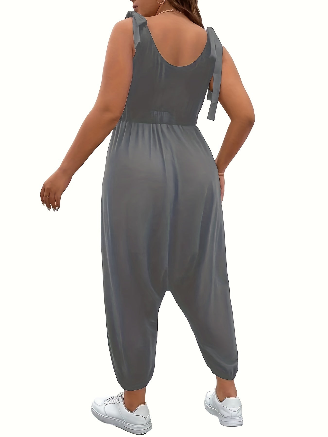  Casual Tank Jumpsuit Women's Plus Plain Tie Shoulder
