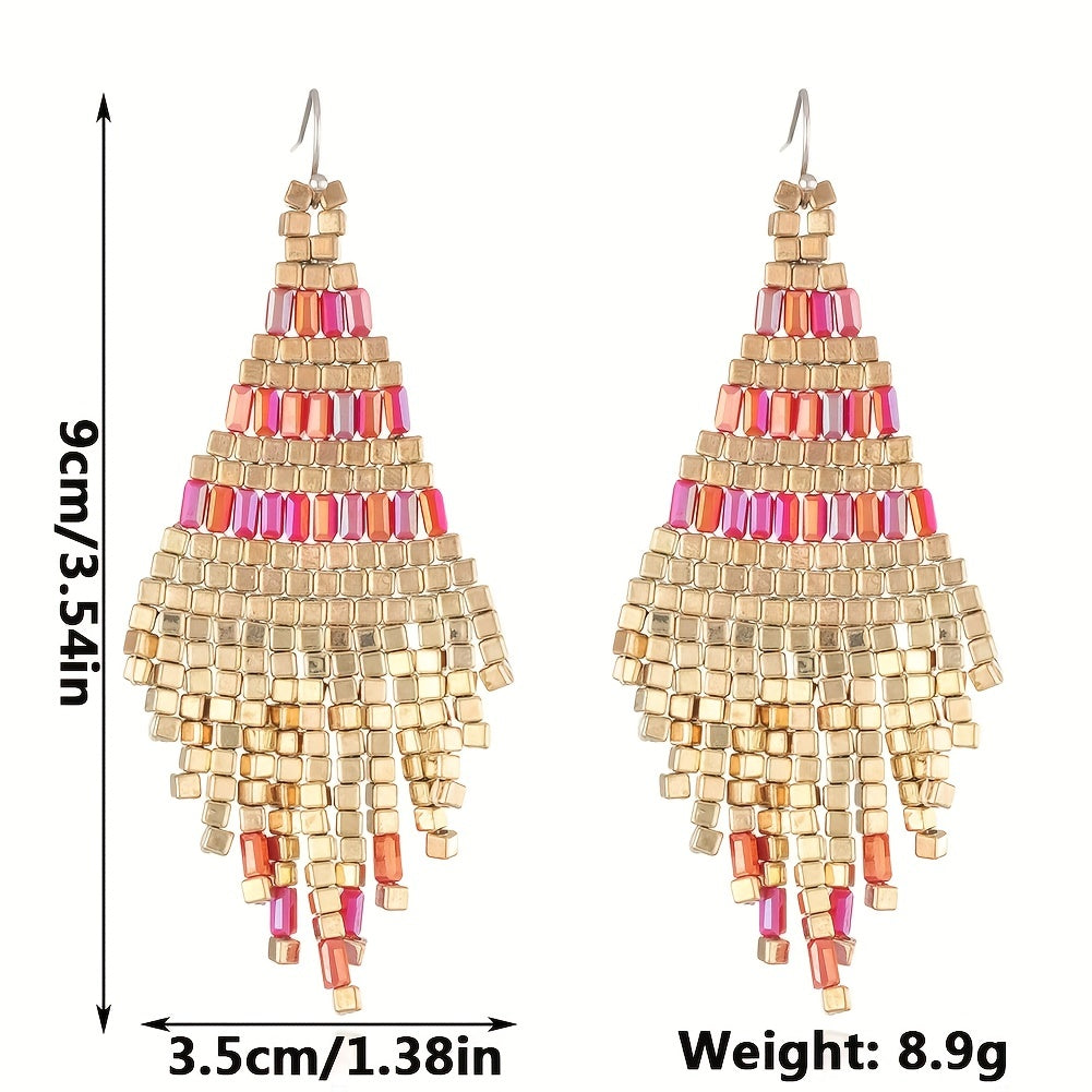 Cubic Bead Tassel Drop Earrings Women's Fashion Jewelry