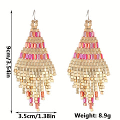 Cubic Bead Tassel Drop Earrings Women's Fashion Jewelry