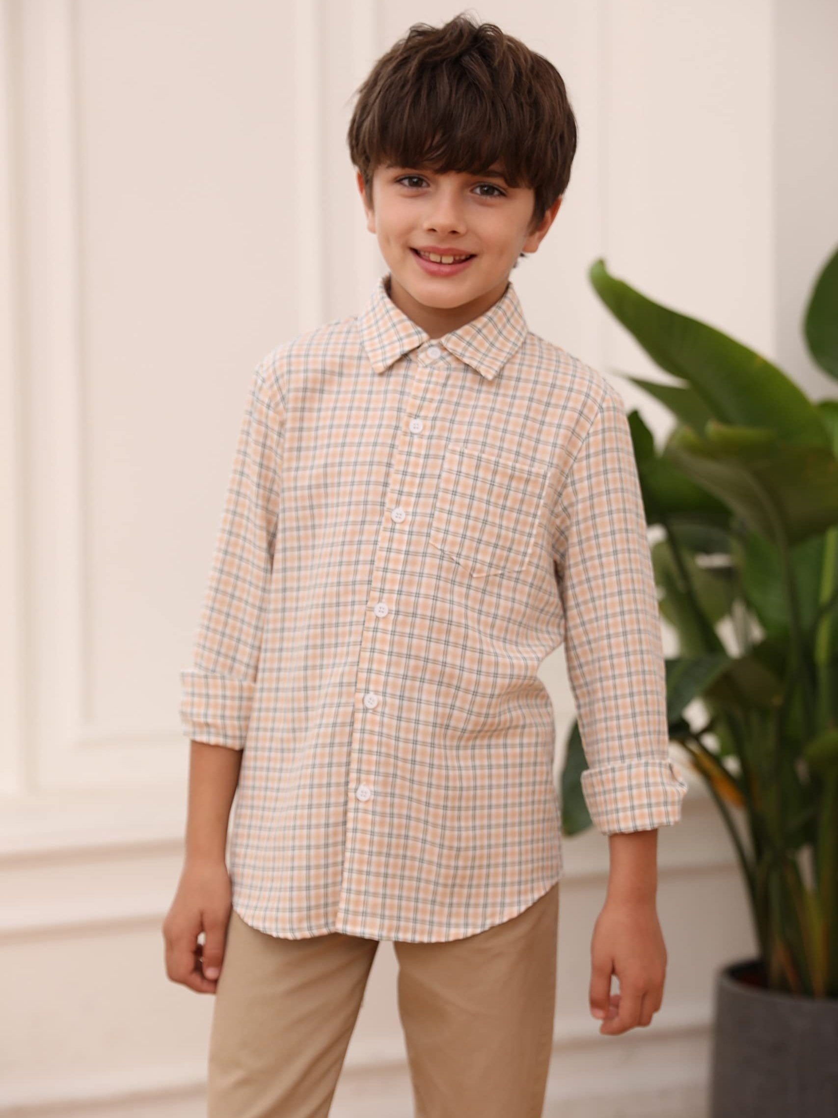 Kids Plaid Shirt Long Sleeve Collared Casual Top Boys Summer