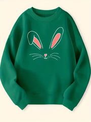 Bunny Ears Pattern Sweatshirt For Girls Round Neck Top Pullovers