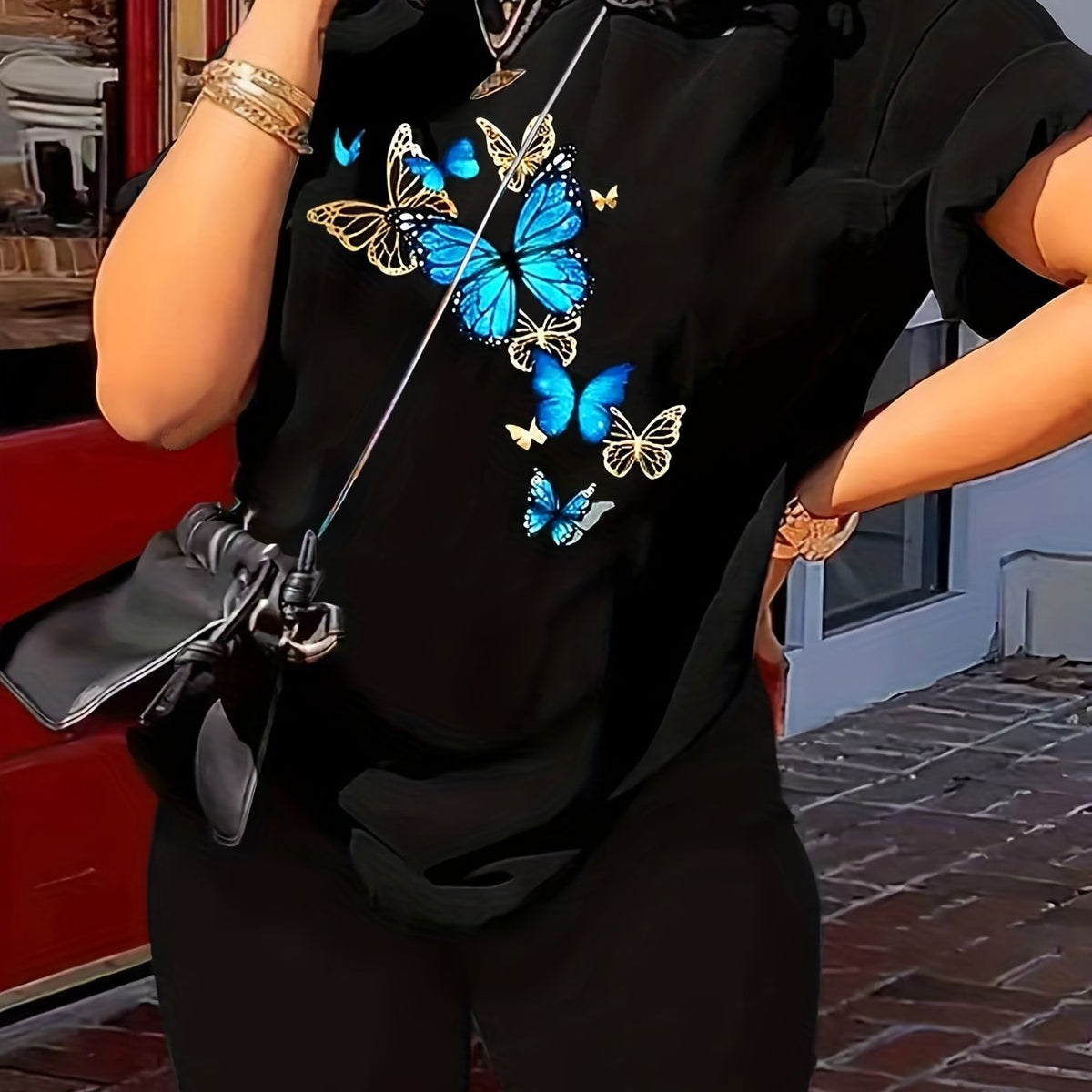  Butterfly Print Tee & Shorts Set
