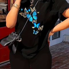  Butterfly Print Tee & Shorts Set