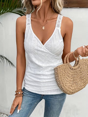 Eyelet Surplice Neck Tank Top Sleeveless Top Women's Clothing