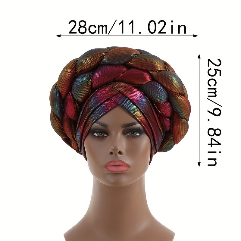 Wine Red Gradient Turban Cap Double Layer Braided Hijab