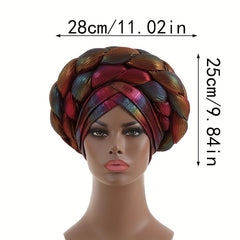 Wine Red Gradient Turban Cap Double Layer Braided Hijab
