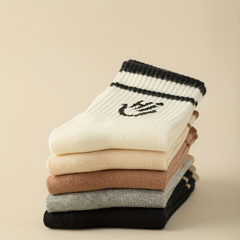 5 Pairs Letter Print Socks Soft Mid Tube Women's Stockings