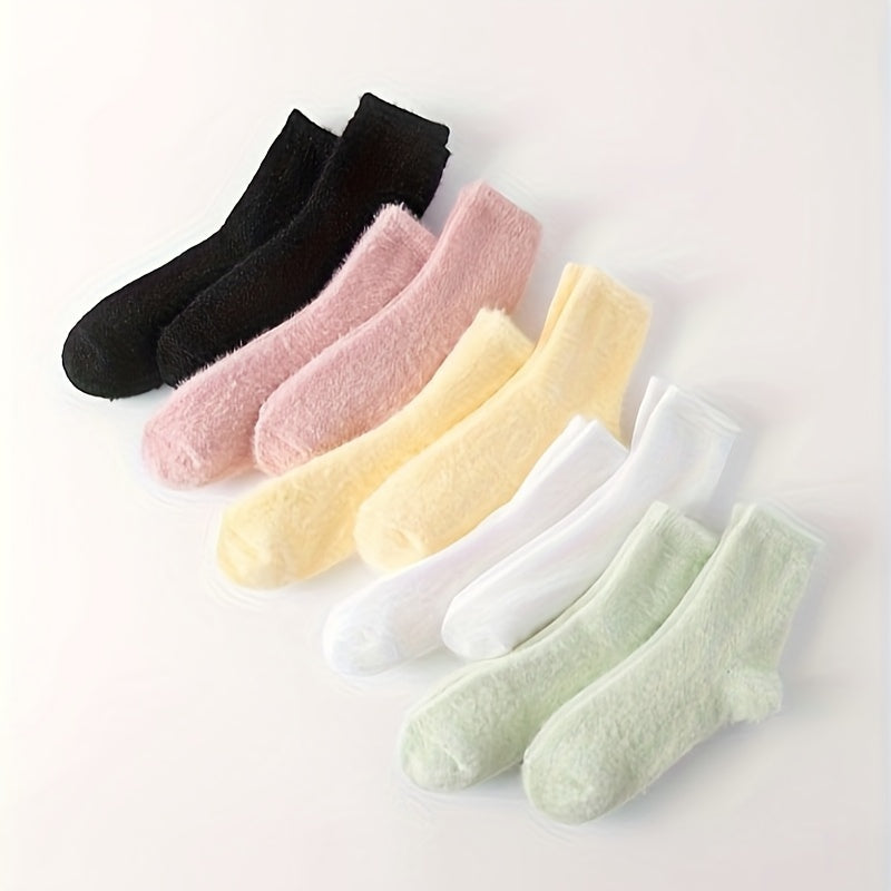 10 Pairs Warm Fuzzy Socks Solid Comfy Women's Stockings & Hosiery