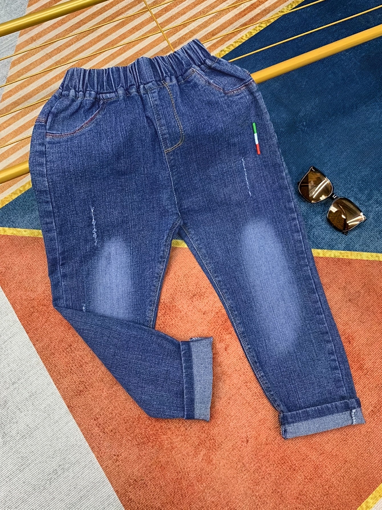 Boys Ripped Jeans Casual Elastic Waist Denim Pants Kids Clothes