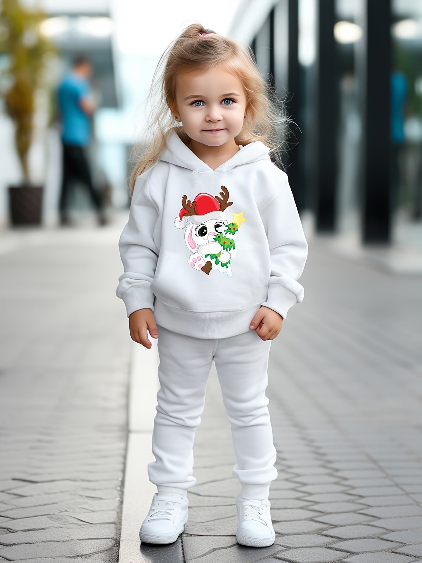 Christmas Bunny Print Hoodies Pants Set For Kids Activewear Set