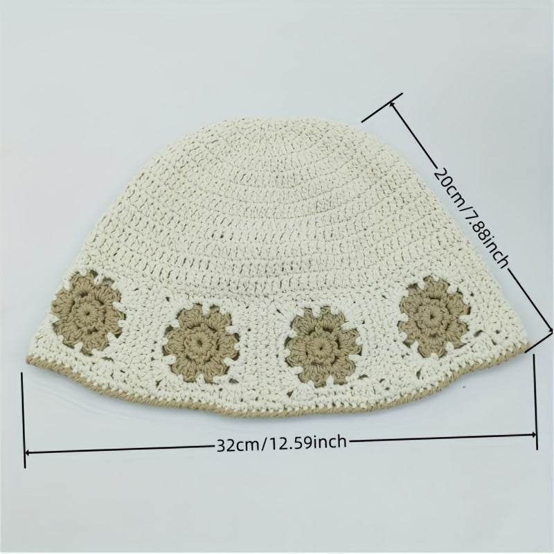 Flower Crochet Bucket Hat Thin Beanie Lightweight Block Cl