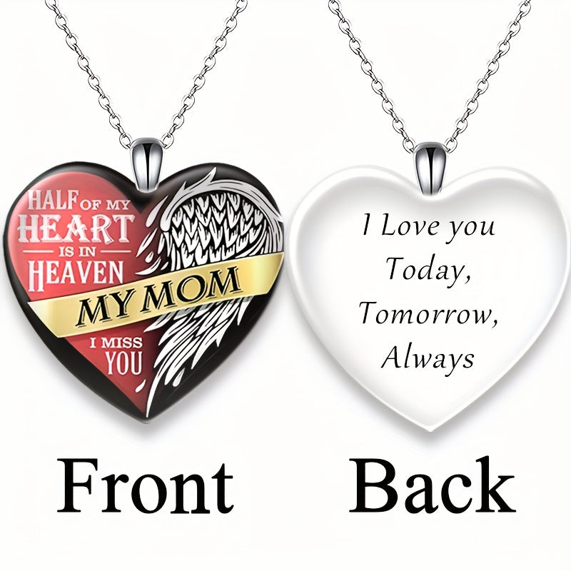Heart Shaped Crystal Pendant Necklace With Mom Letter Necklace