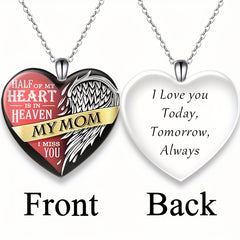 Heart Shaped Crystal Pendant Necklace With Mom Letter Necklace