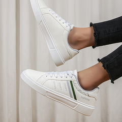 Faux Leather Stripes Pattern Skate Shoes Wear Resistance Non Slip Flat Sneakers