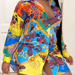  Paisley Floral Print Button Up Shirt Dress