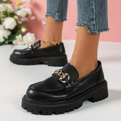 British Style Chain Decor Loafers Slip On Shoes