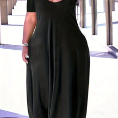  Women's Solid Short Sleeve V Neck Maxi Summer Dress