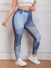  Casual Leggings Women's Plus Colorblock Denim Print