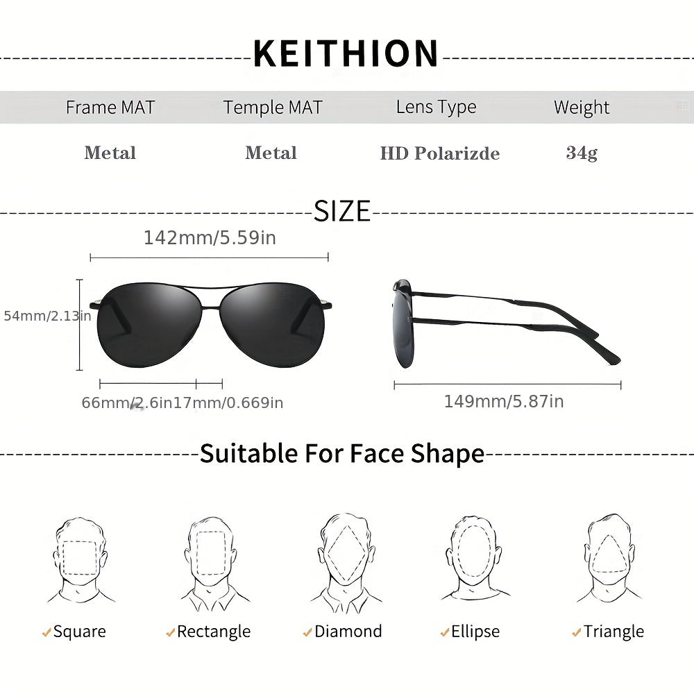 KEITHION Aviator Sunglasses Polarized UV Protection Lightweight