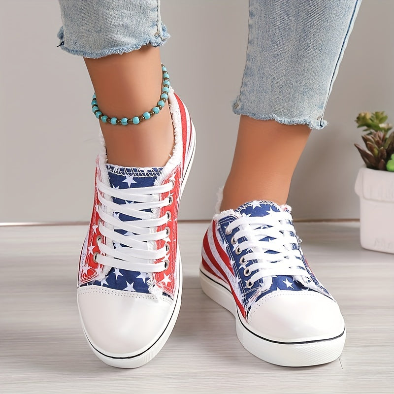 Star Pattern Canvas Shoes Women's Casual Lace Up Flat Outdoor Shoes