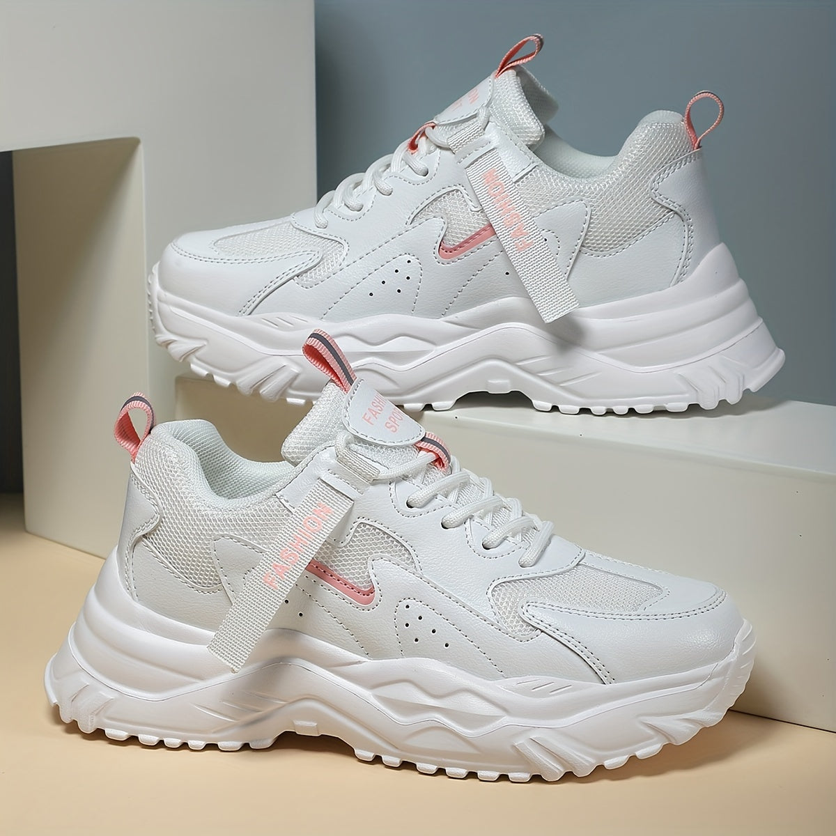 Women's Faux Leather Chunky Sneakers Non Slip Running Shoes