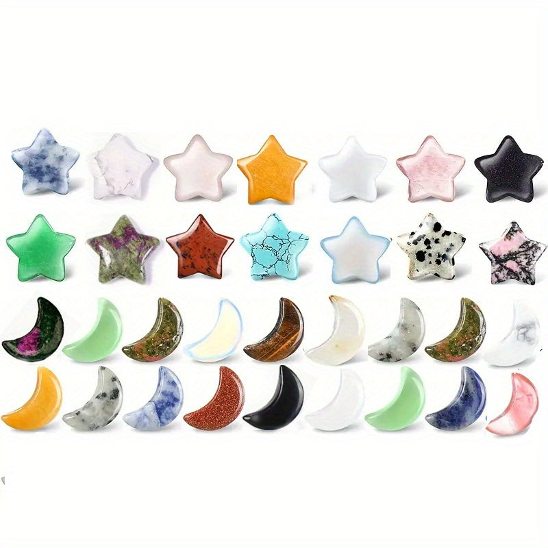 15Pcs Natural Stone Crystal Star Moon Healing Mineral Quartz Reiki Gem