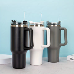 Stainless Steel Water Cup With Handle And Straw 40oz