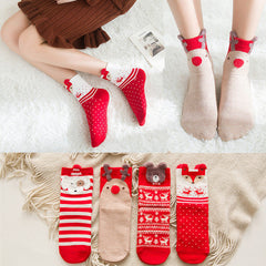 4 Pairs Christmas Print Socks Comfy Mid Tube Stockings Women's Hosiery