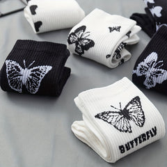 6 Pairs Butterfly Print Mid Tube Socks Women's Stockings