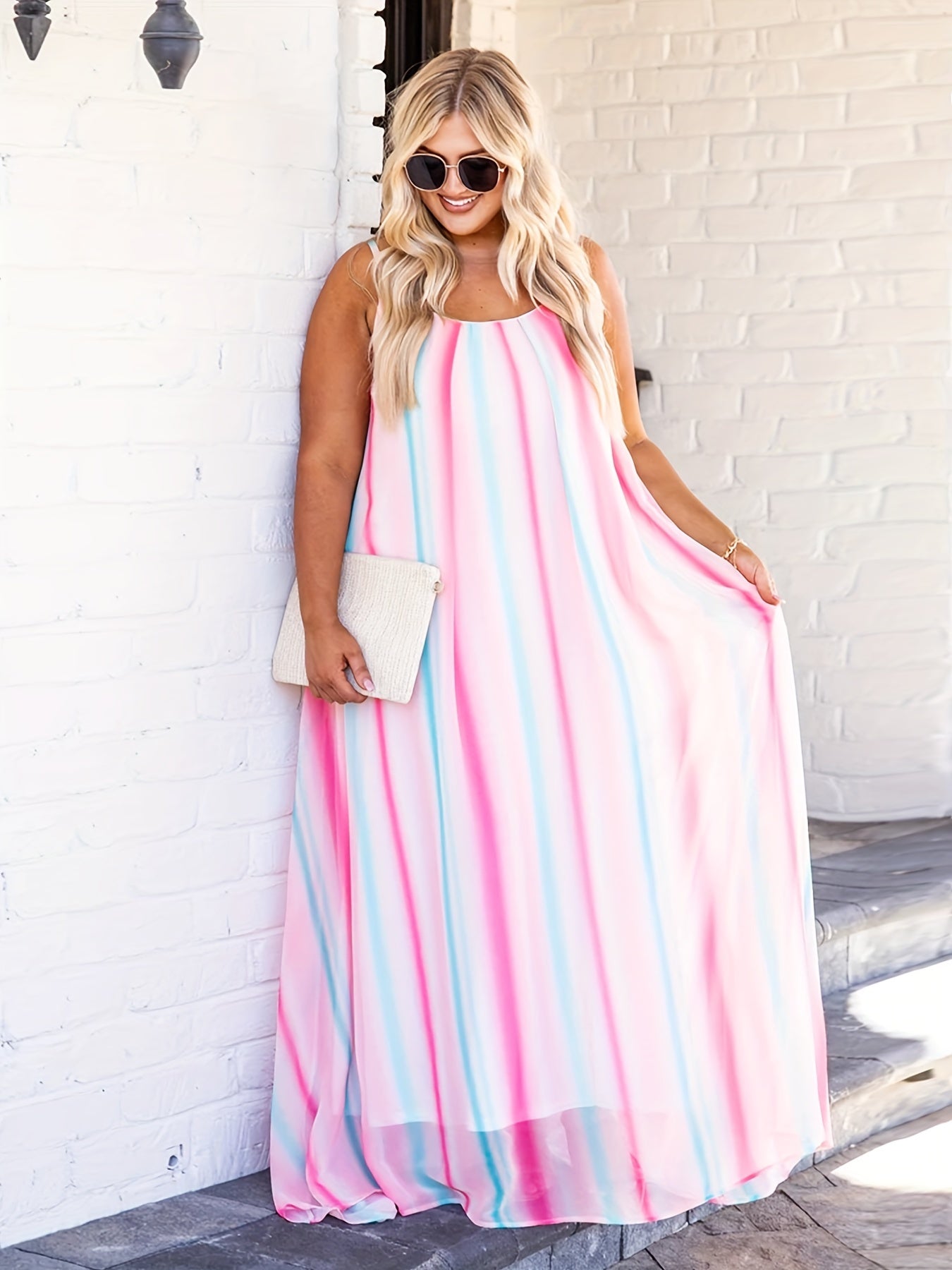  Colorful Stripe Maxi Cami Dress