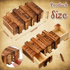 Wooden Secret Puzzle Box for Adults - Hidden Compartments