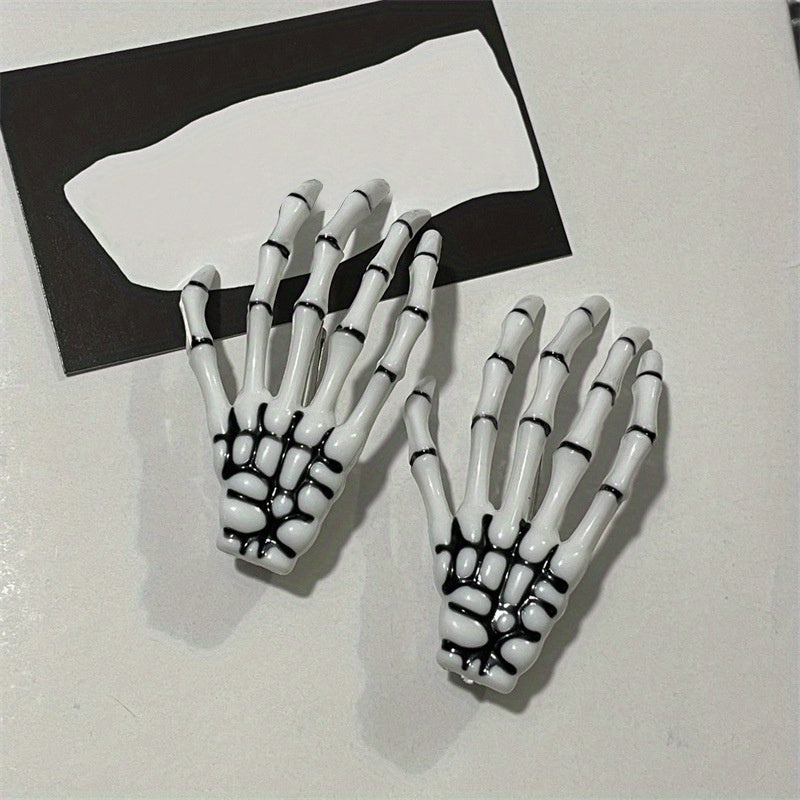2pcs Y2K Skull Hand Hair Clip Set Gothic Hair Accessories