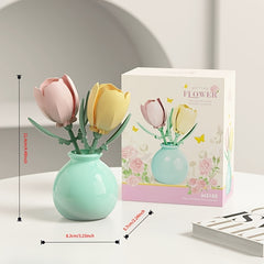 Building Block Flower Arrangement with Vase Toy Decorations