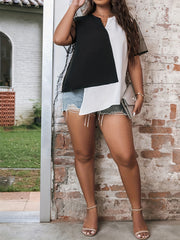 Colorblock Mesh Short Sleeve Blouse