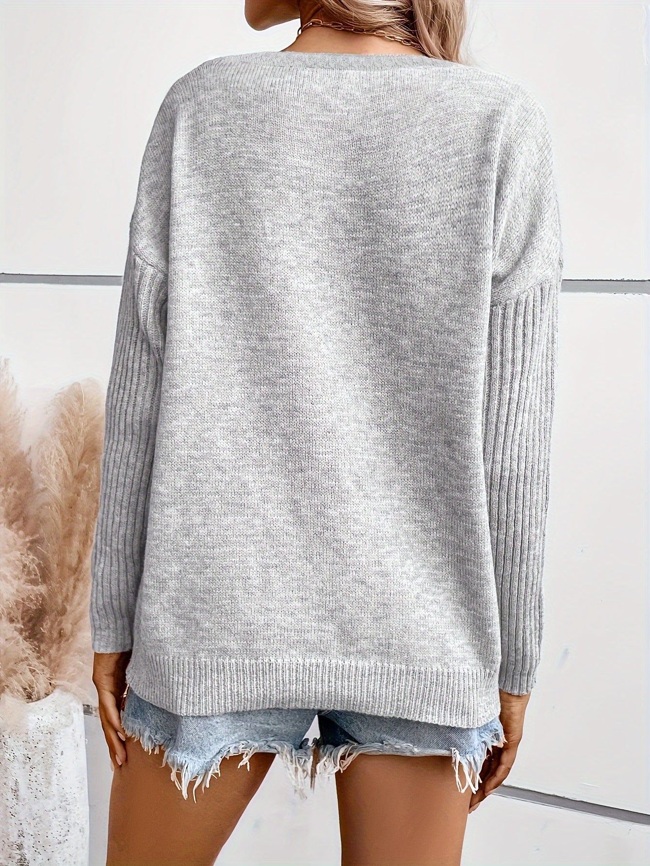  Casual Sweater Women's Plus Star Print Round Neck Jumper