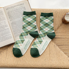 5 Pairs Retro Floral & Plaid Mid Tube Socks Women's Stockings