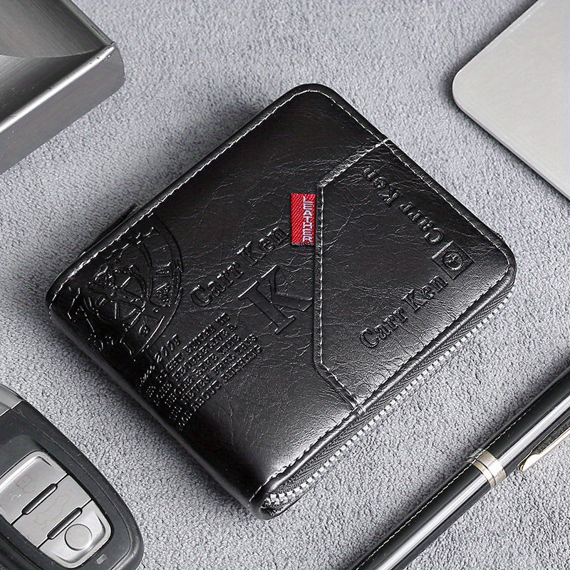 Men's Leather Zipper Wallet Bifold Card Holder Wallet