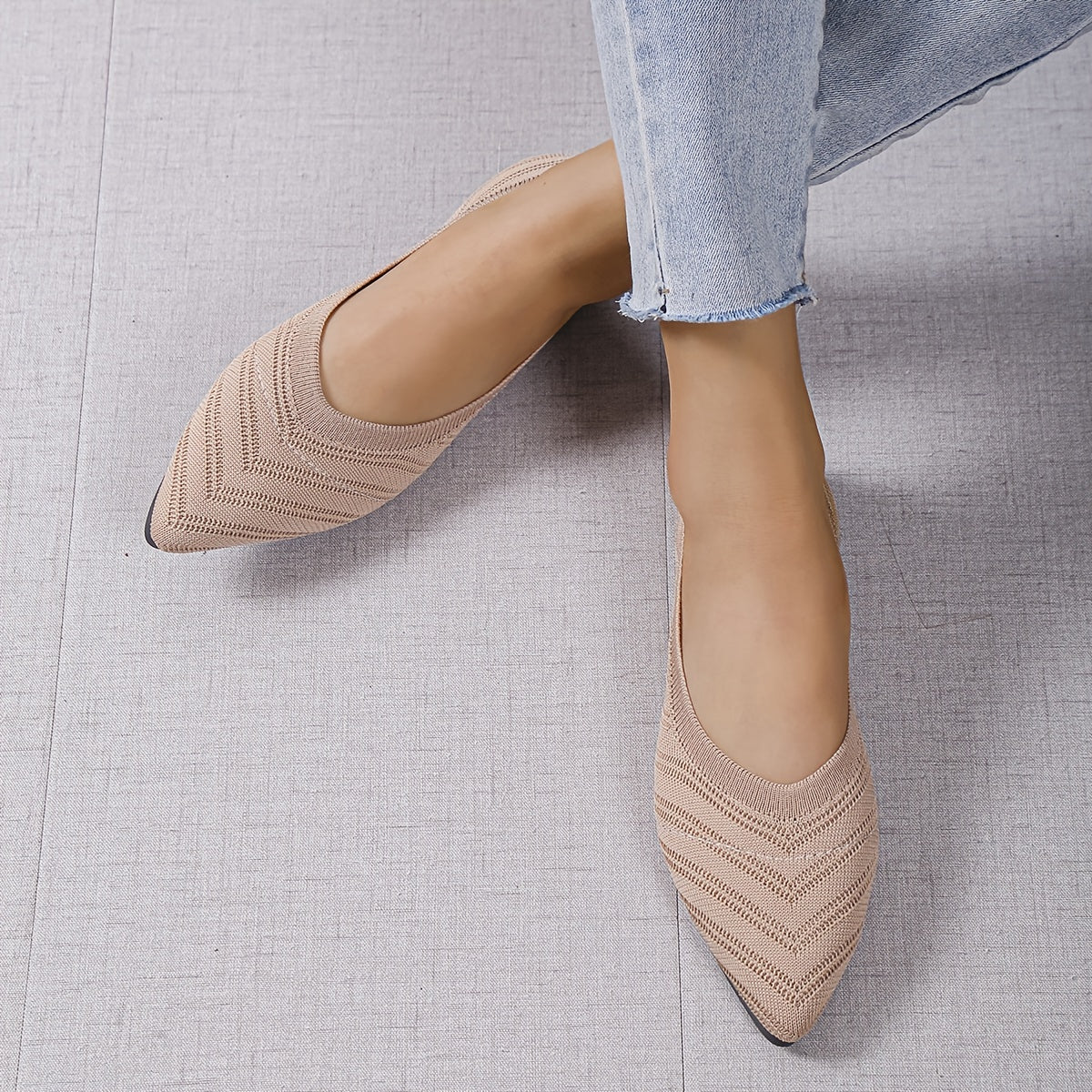 Women's Knitted Ballet Flats Slip On Shoes Lightweight Walking Shoes