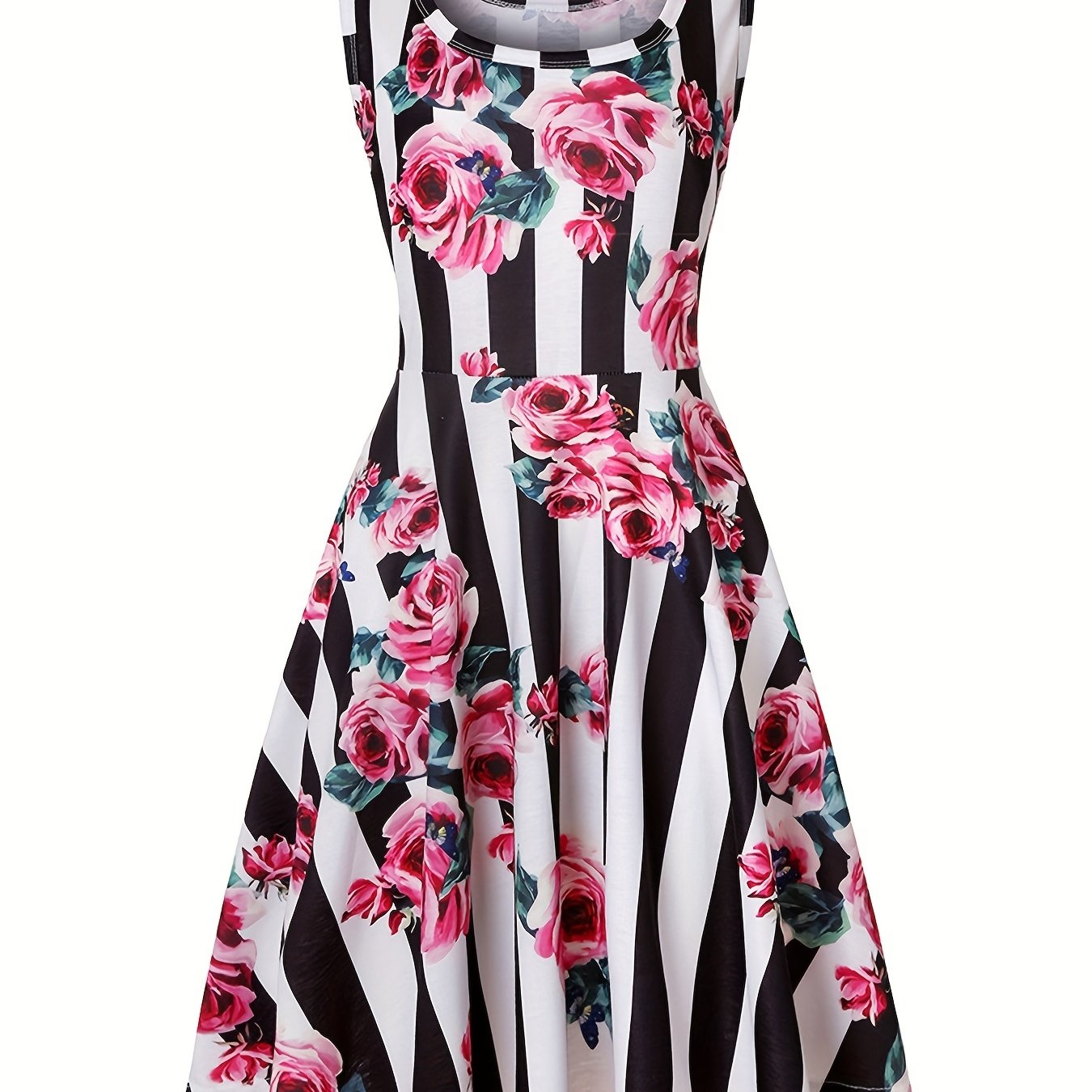  Casual Tank Dress Women's Plus Graphic Print Round Neck Medium Stretch