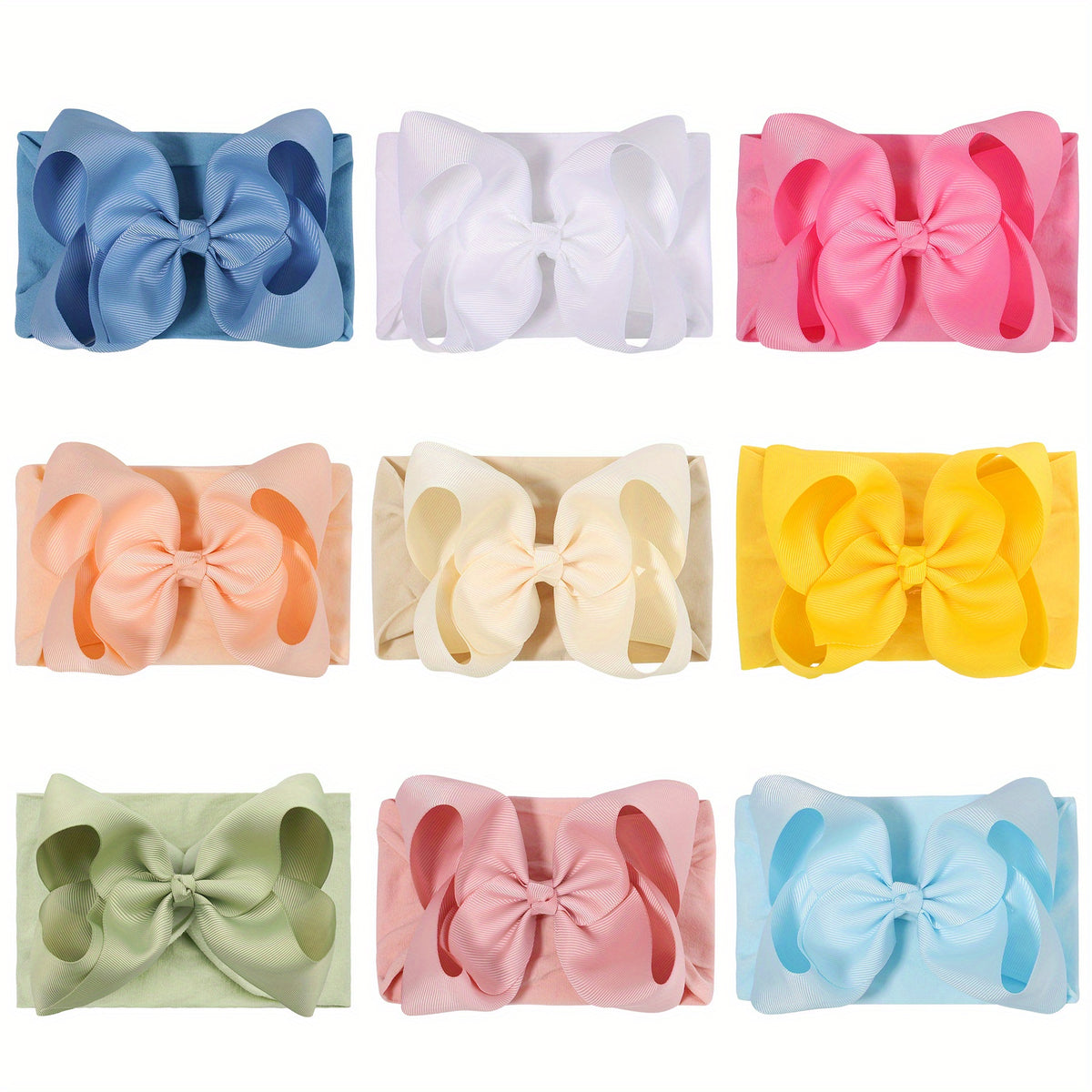 9pcs Baby Girl Nylon Headbands Elastic Stretchy Bow Hairbands