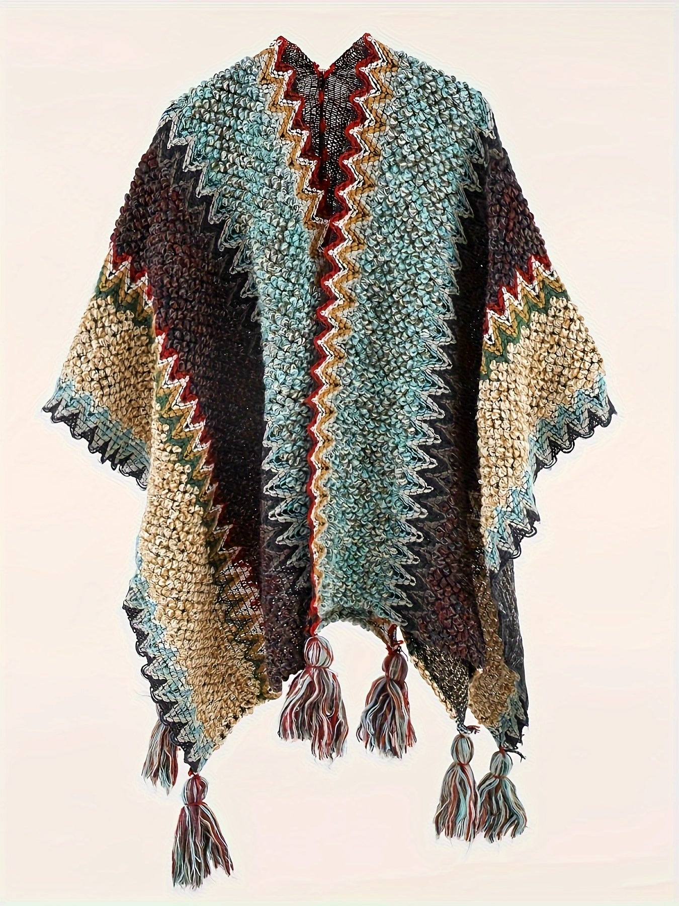  Boho Cover Up Chevron Pattern Tassel Open Front Cap