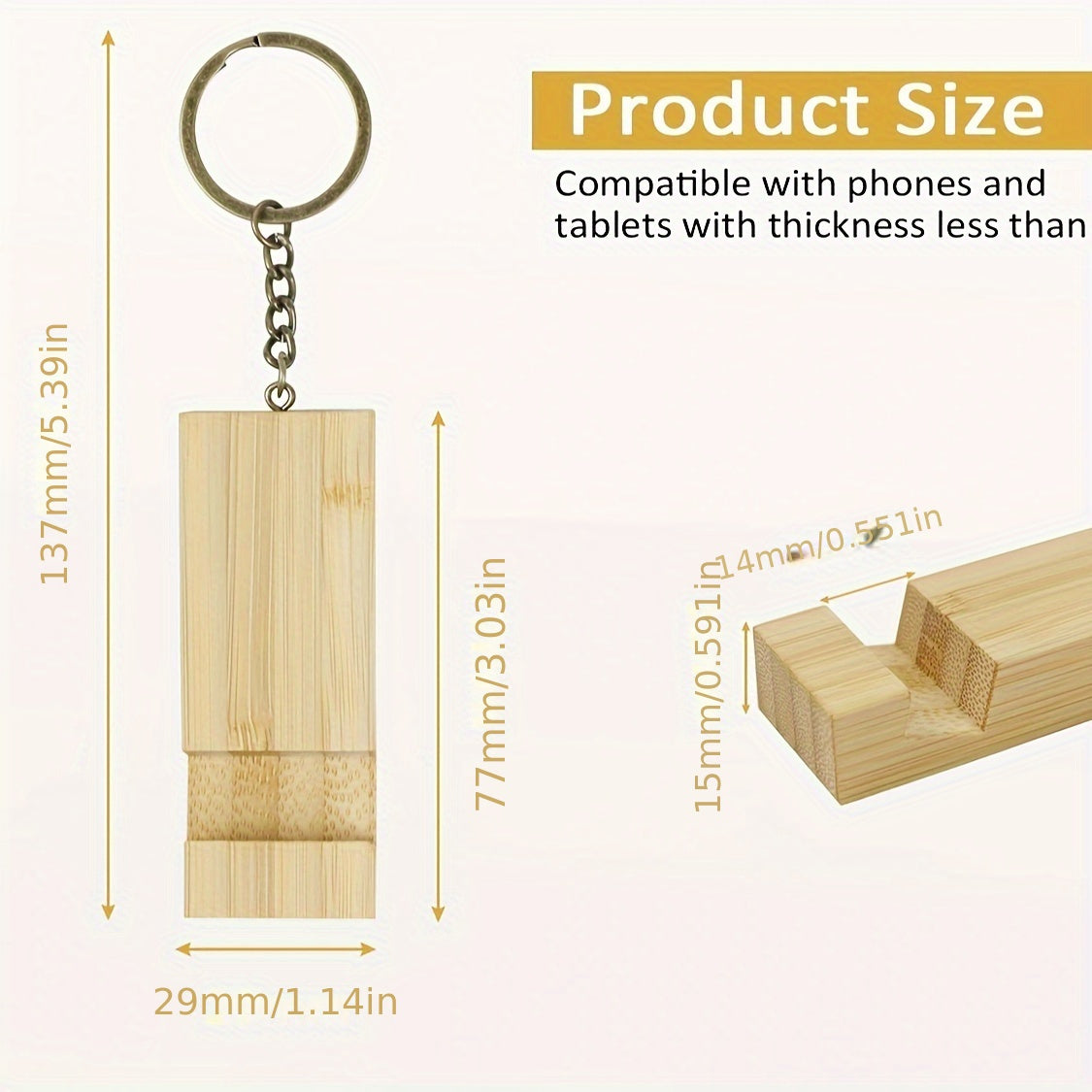Bamboo Keychain Mobile Phone Holder Backpack Pendant