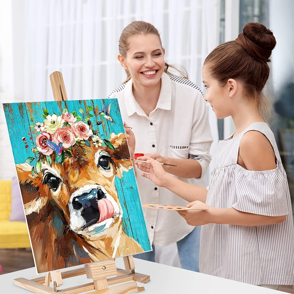 Flower And Cow Painting By Numbers Acrylic Kit
