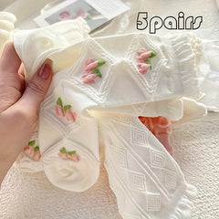 5 Pairs Floral Print Socks for Women