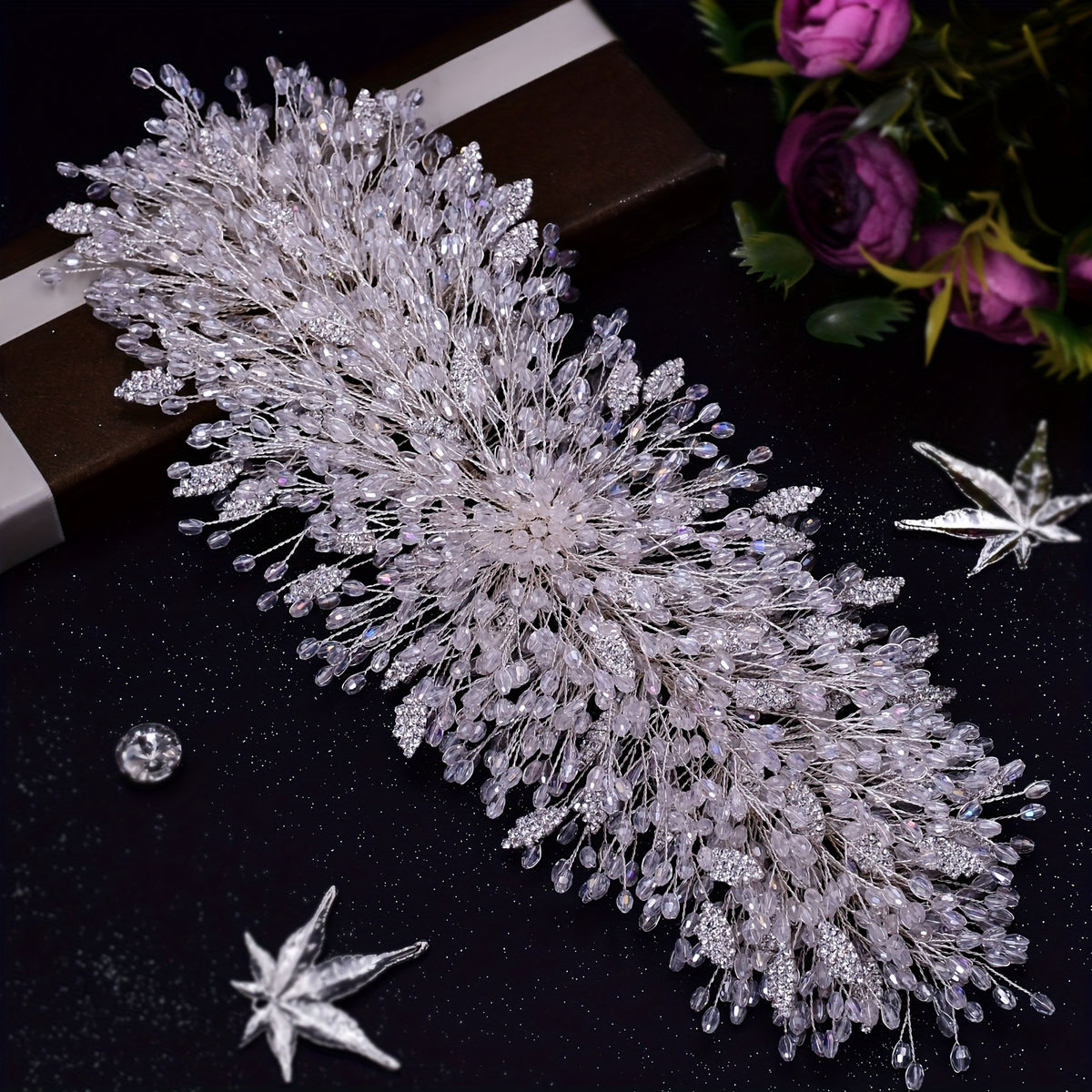 Women's Floral Sparkling Crystal Bridal Headpiece Handcrafted Wedding Hairpiece