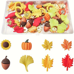 40pcs Fall Decorative Pushpins Leaves Pumpkins Acorns Thanksgiving Decor