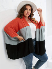  Colorblock Bell Sleeve Sweater Cardigan Women's Plus Casual Sweater